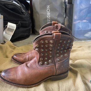 Frye boots with studded detail and distressed toe